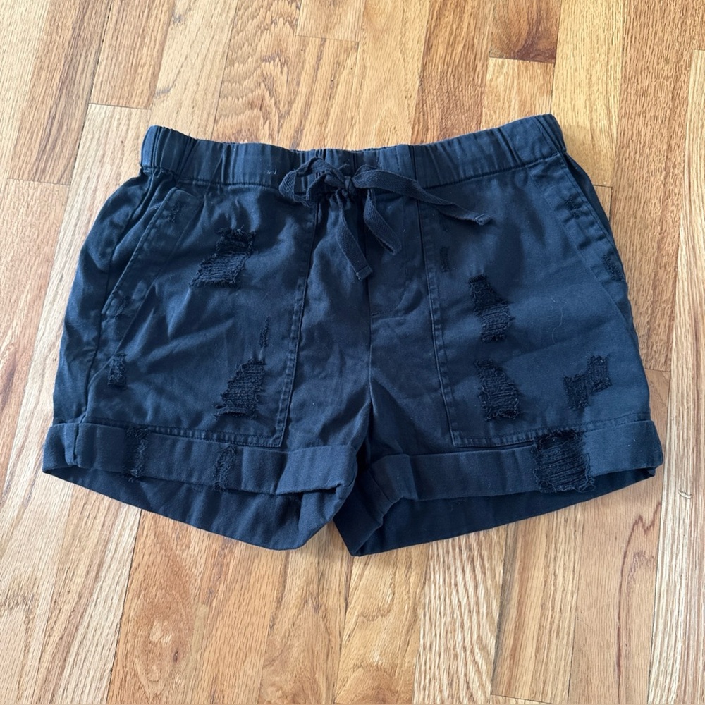 CLOTH & STONE Anthropologie sz XS Black Drawstring Waistband Cuff Hem Shorts